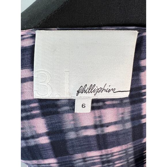 3.1 Phillip Lim Mixed Print Purple Black White Silk Draped Sleeveless Top 6 - Picture 6 of 8